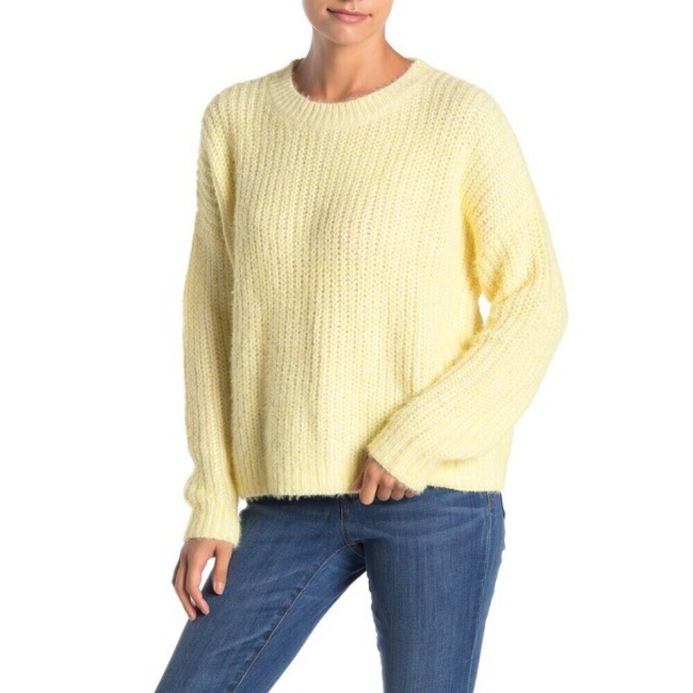 Elodie Women's Oversized Knitted Crew Neck Sweater In Yellow White Size M